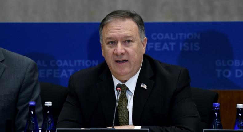 Secretary of State Mike Pompeo vows that the United States will keep fighting the Islamic State group as he meets coalition allies in Washington