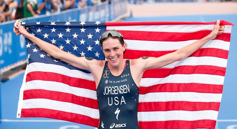 If you're just starting, you could look up to Gwen Jorgensen, celebrating her win of the Elite Women 2015 ITU World Triathlon Grand Final Chicago here.