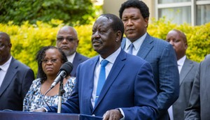 Azimio Party leader Raila Odinga speaking during a media briefing on February 15, 2023
