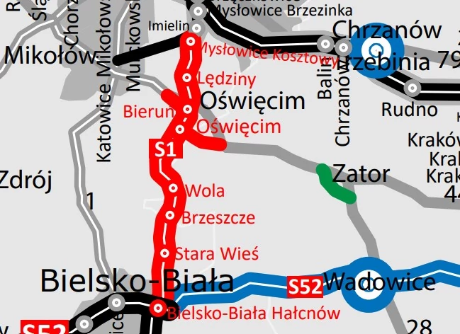 Mapa obwodnicy Oświęcimia