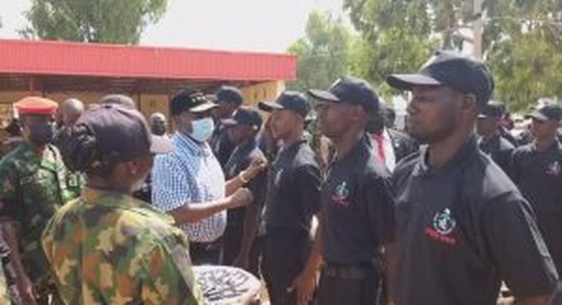 The NDLEA boss with the newly trained officers in Kaduna