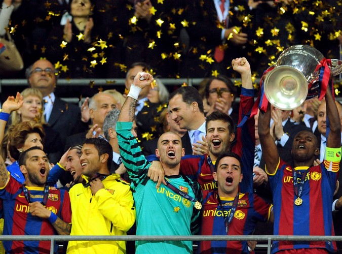 Radość piłkarzy Barcelony po wygraniu LM