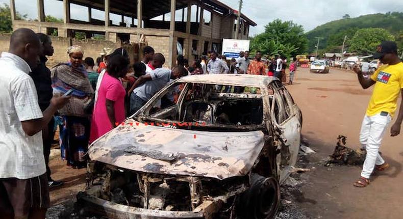 One of the robbers was set ablaze together with the car used for the robbery