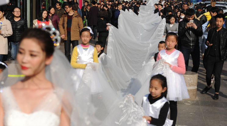 11 méter hosszú a világ leghosszabb menyasszonyi ruhája / Fotó: Northfoto