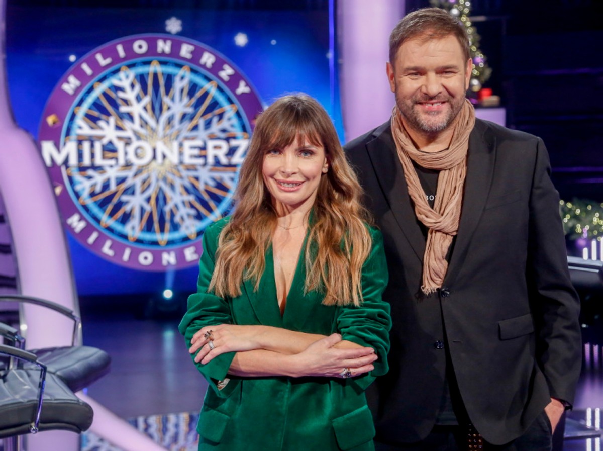 Agnieszka Dygant i Tomasz Karolak w studiu "Milionerów"