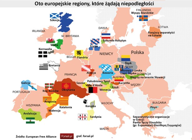 Regiony w Europie, które domagają się autonomii