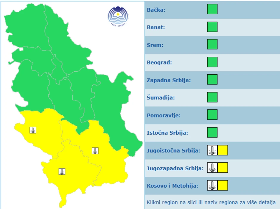 Meteoalarm za utorak, 5. maj