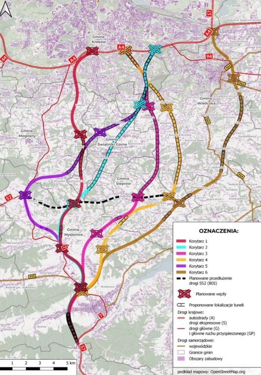 Warianty przyszłego przebiegu S7 pomiędzy Krakowem a Myślenicami