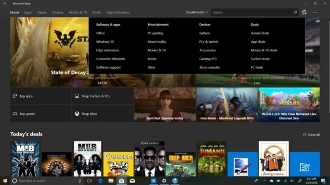 Menu Departments z Microsoft Store z Windows 10