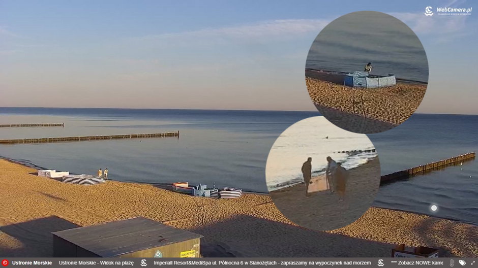 Pierwsze parawany na plaży już o poranku (screenshot/@webcamera.pl)