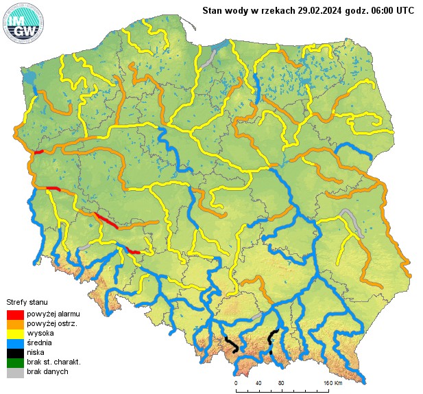 Stany wód w rzekach w czwartkowy poranek