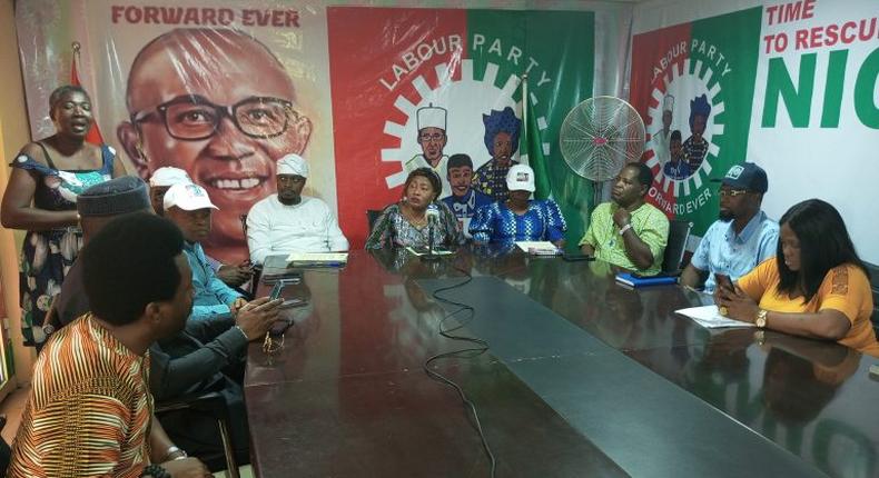 Lagos Labour Party’s State Executive Council members and candidates at the news conference on Thursday in Lagos.