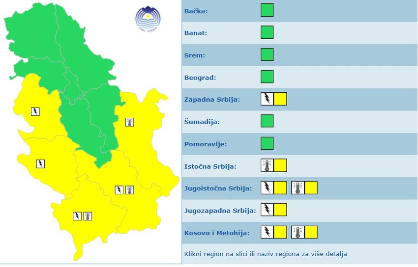 Meteoalarm za ponedeljak