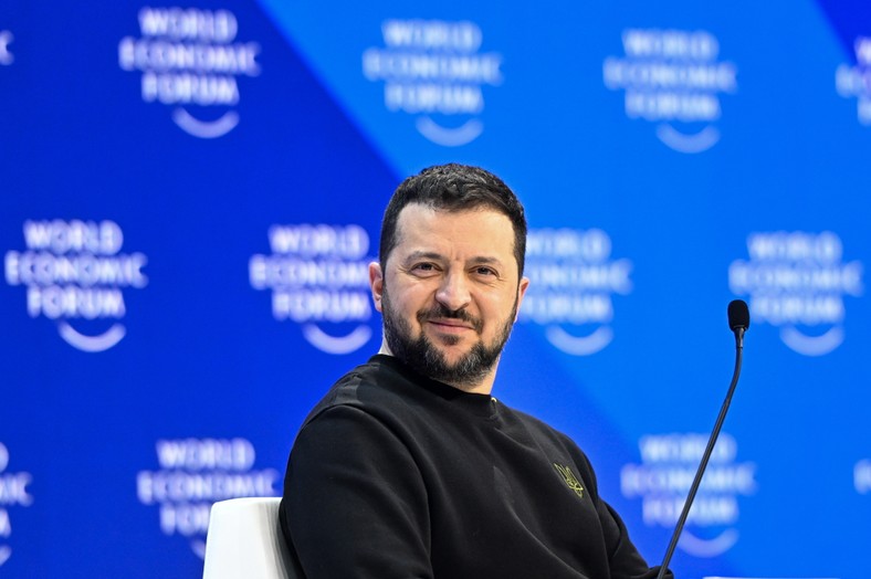 Prezydent Ukrainy Wołodymyr Zełenski na Światowym Forum Ekonomicznym w Davos, Szwajcaria, 16 stycznia 2024 r.