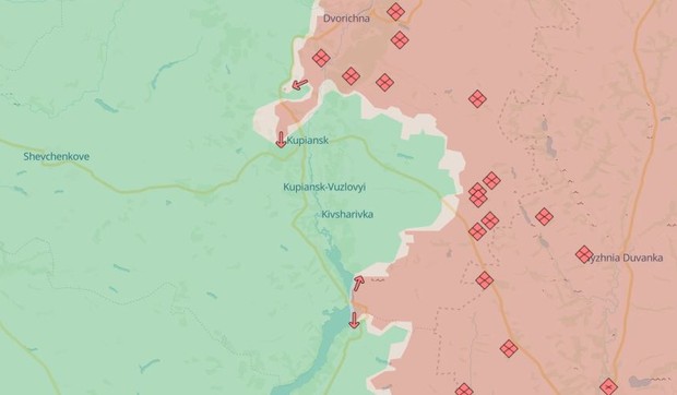 Mapa Kupjansk, 29. avgust 2025.