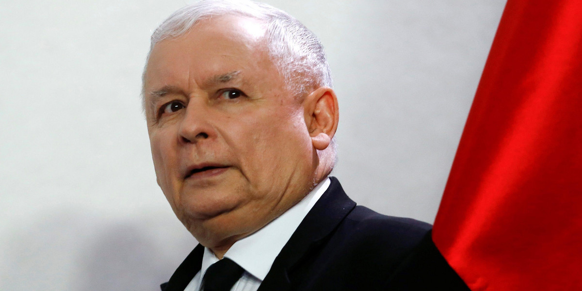 Jaroslaw Kaczynski, leader of the ruling party Law and Justice, arrives for a news conference in Warsaw