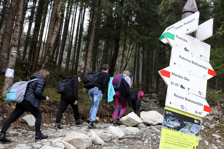 Turyści na drodze do Doliny Pięciu Stawów