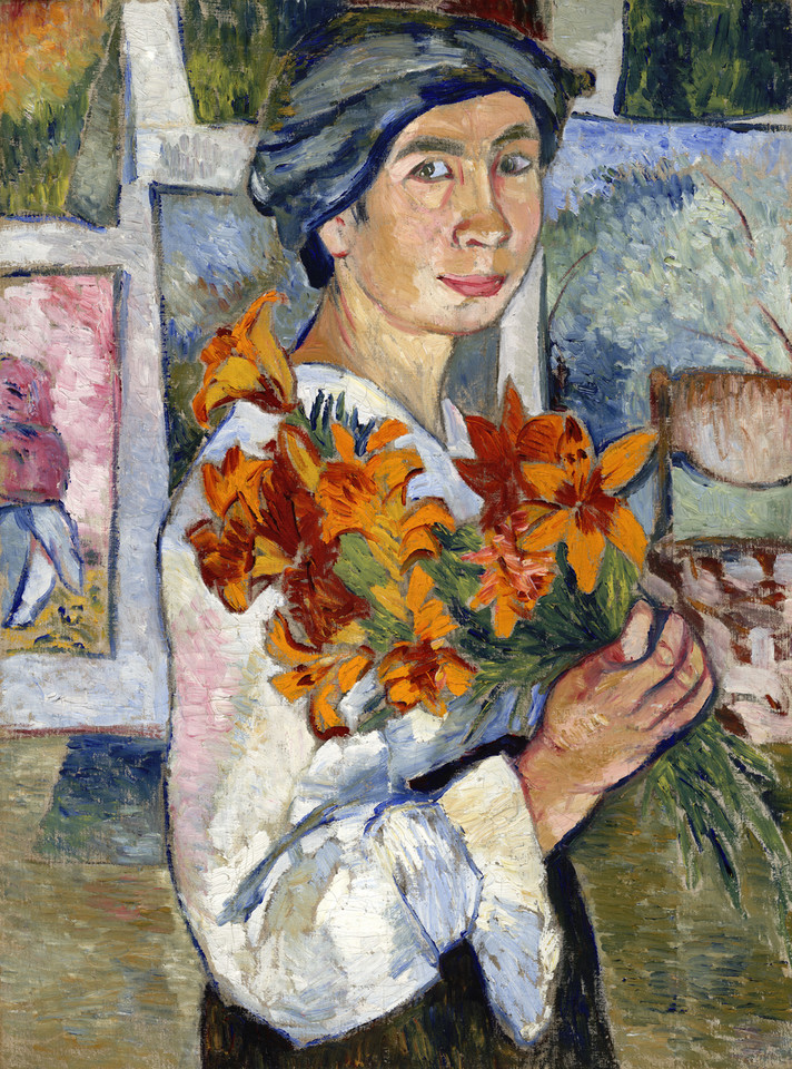 Natalia Gonczarowa, "Self-Portrait with Yellow Lilies" (1907-08)