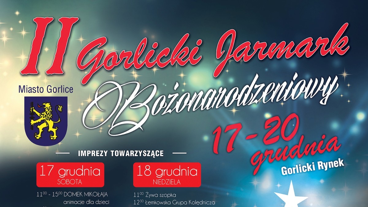 W ostatni przedświąteczny weekend (17-20 grudnia 2016 r.) gorlicki Rynek znów zapełni się stoiskami handlowymi, choinkami, światełkami, kolędami oraz atrakcjami dla najmłodszych.