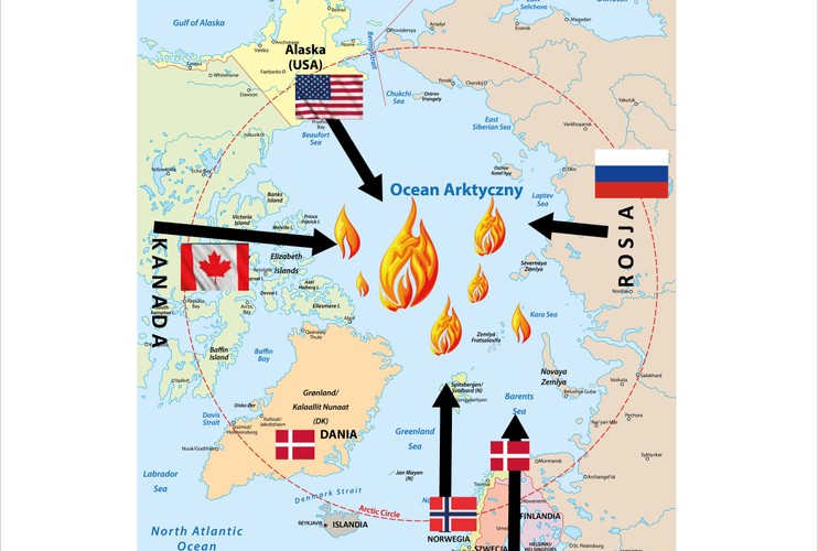 Wzrośnie napięcie między Rosją, USA, Norwegią, Danią i Kanadą, o to, kto posiada prawa do zasobów naturalnych w Arktyce. A jest o co się bić. Analizy wskazują, że na obszarze bieguna północnego może znajdować się około 20 procent światowych zapasów ropy naftowej i 30 procent gazu ziemnego. Będzie tu można wydobywać również duże ilości cynku, platyny, miedzi, srebra czy też złota.