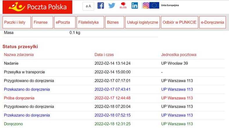 Potwierdzenie odebrania korespondencji przez Iwonę Morawiecką