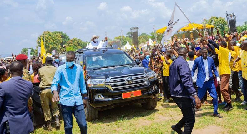 President Museveni arrives at the thanksgiving event