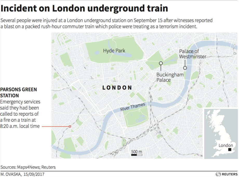 A Reuters map showing Parsons Green's location in relation to central London.