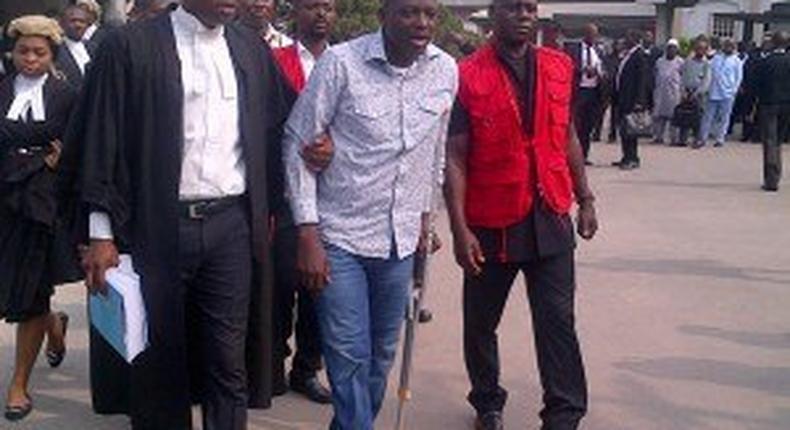 Patrick Akpobolokemi on crutches