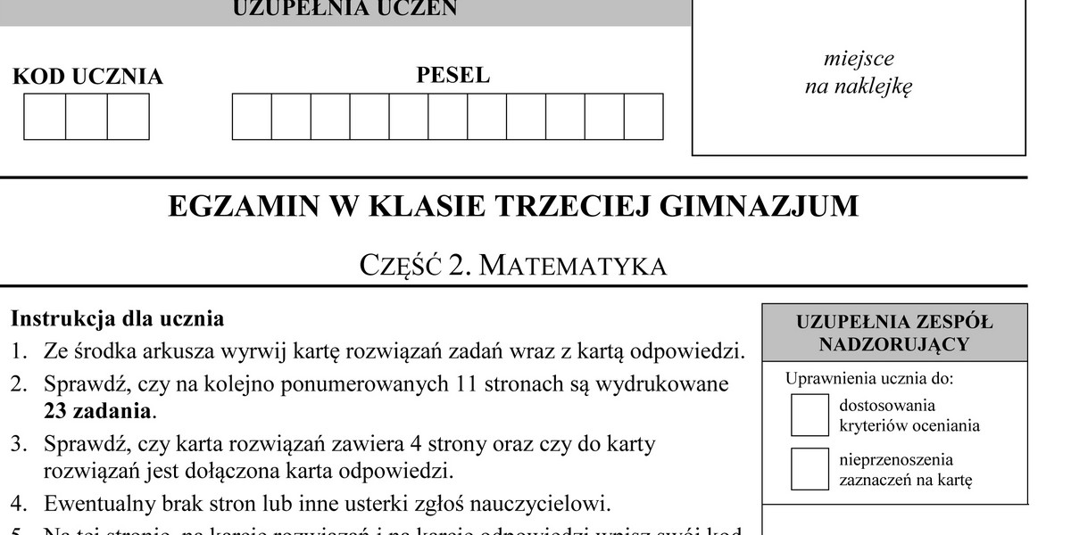 Egzamin gimnazjalny 2016: matematyka pytania i odpowiedzi 