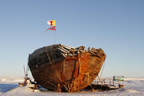 Shipwreck remains of the Maud near Cambridge Bay, named for Queen Maud of Norway, a ship built for R