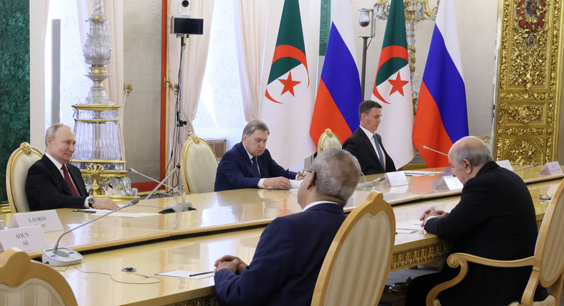 Russian President Vladimir Putin attends a meeting with his Algerian counterpart Abdelmadjid Tebboune at the Kremlin in Moscow, Russia, June 15, 2023 [Reuters]