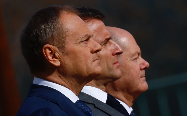 Donald Tusk, Emmanuel Macron i Olaf Scholz
