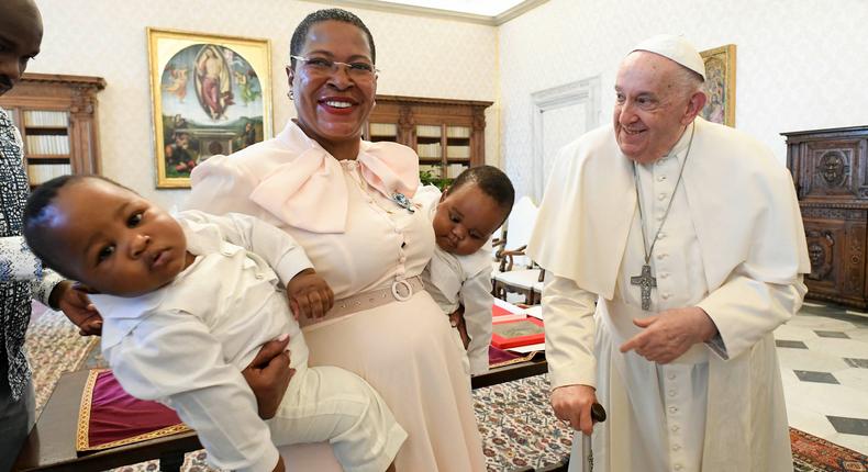 Anita Among introduced her twins to Pope Francis