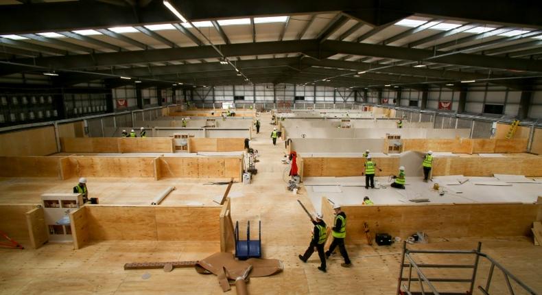 Britain has been building emergency medical facilities to take the strain of an expected surge in coronavirus cases, such as this one in Llanelli, Wales