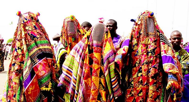 Nigerian masquerades on display.