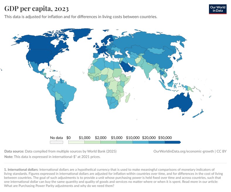 PKB per capita na świecie. Chile należy do najbogatszych krajów w Ameryce Południowej.