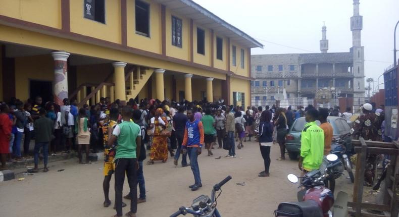 Students on queue at NIMC office in Badagry (NAN)