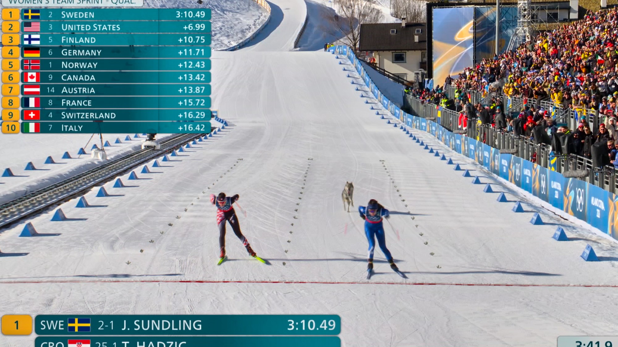 Na tímových pretekoch žien voľným spôsobom sa „zúčastnil“ aj pes. 