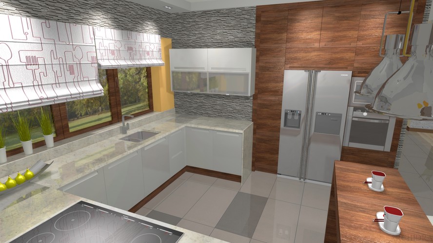 Tutaj dodałam mocny żółty, lekko wpadający w pomarańczowy co zdecydowanie dodało energii w pomieszczeniu.