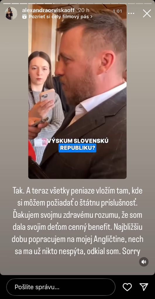 Orviská reagovala na svojom instagramovom profile. 