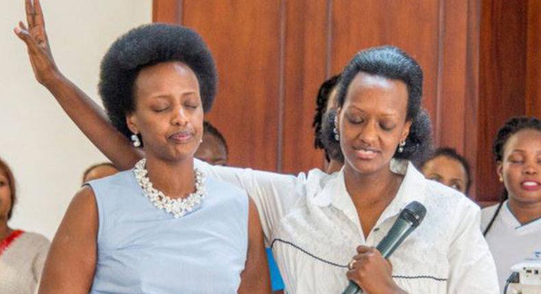 Patience Museveni Rwabwogo with her sister Natasha Museveni Karugire (L)