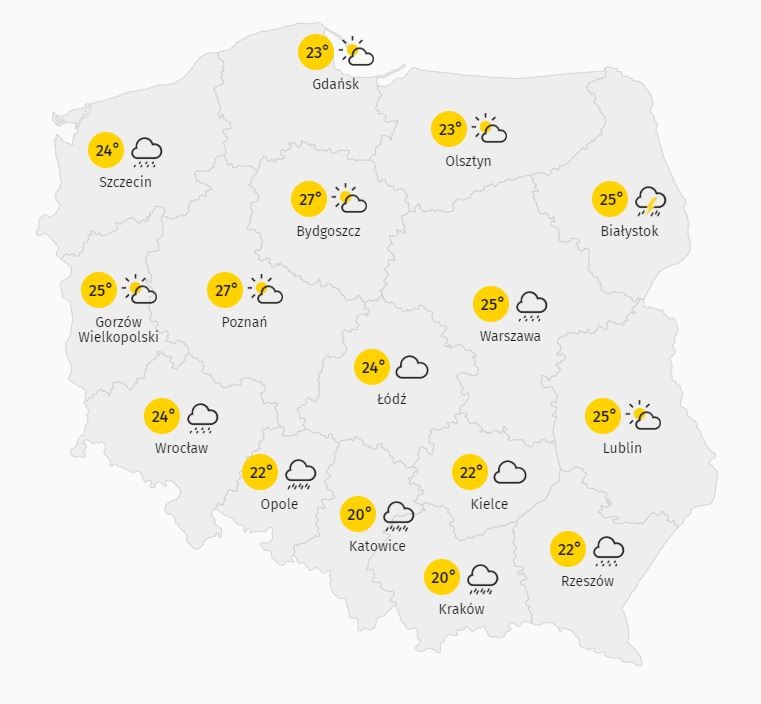 Temperatura w Polsce w środę 19.08