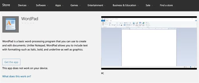 WordPad w Sklepie Windows