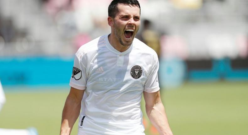 Lewis Morgan Inter Miami CF celebrates after scoring the equalizer in Miami's 1-1 MLS draw with Atlanta United Creator: Michael Reaves