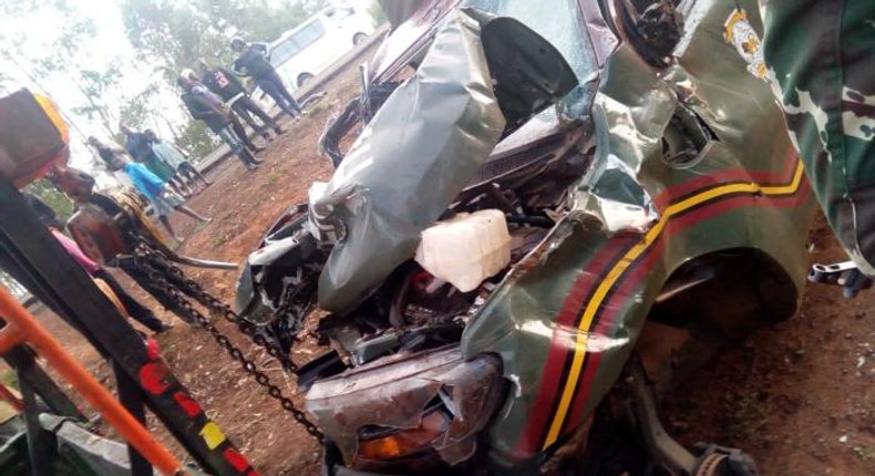 Wreckage of a police vehicle involved in an accident