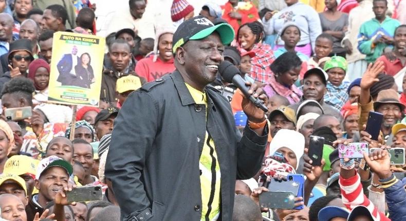 Kenya Kwanza presidential candidate Dr William Ruto addressing a crowd in Narok County on May 28, 2022