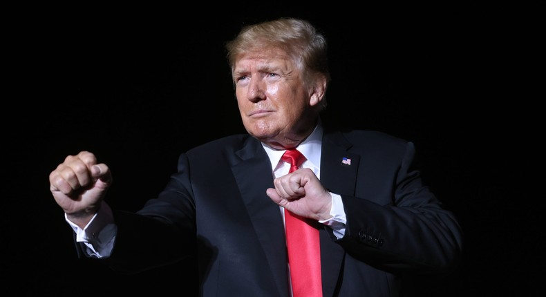 Former President Donald Trump speaks to supporters during a rally at the Iowa State Fairgrounds on October 09, 2021 in Des Moines, Iowa.
