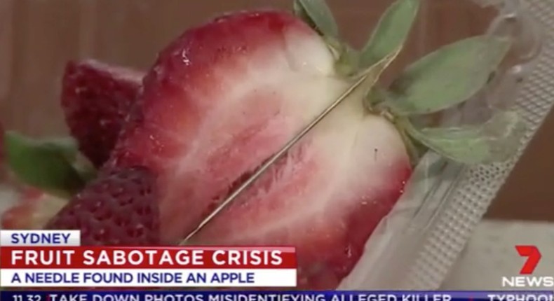 A needle in a strawberry.