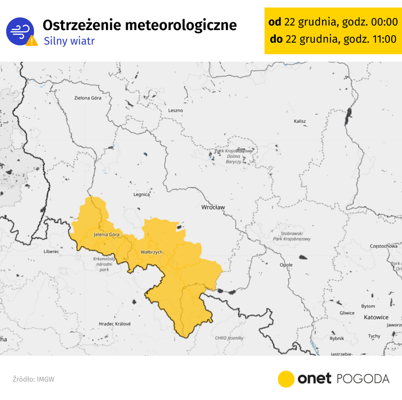 Na południu woj. dolnośląskiego pojawi się również silny, porywisty wiatr