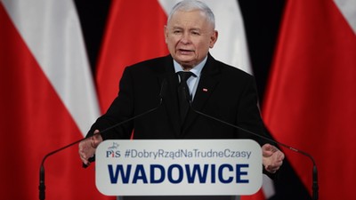 Wadowice, 12.11.2022r. Prezes PiS Jarosław Kaczyński podczas spotkania z wyborcami.